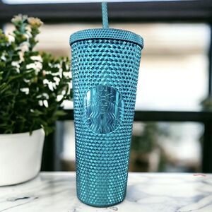 Starbucks Large Metallic Teal Blue Studded Tumbler